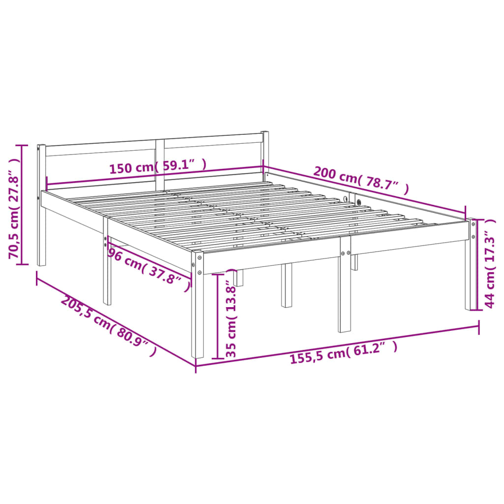 Estrutura de cama king 150x200 cm pinho maciço branco