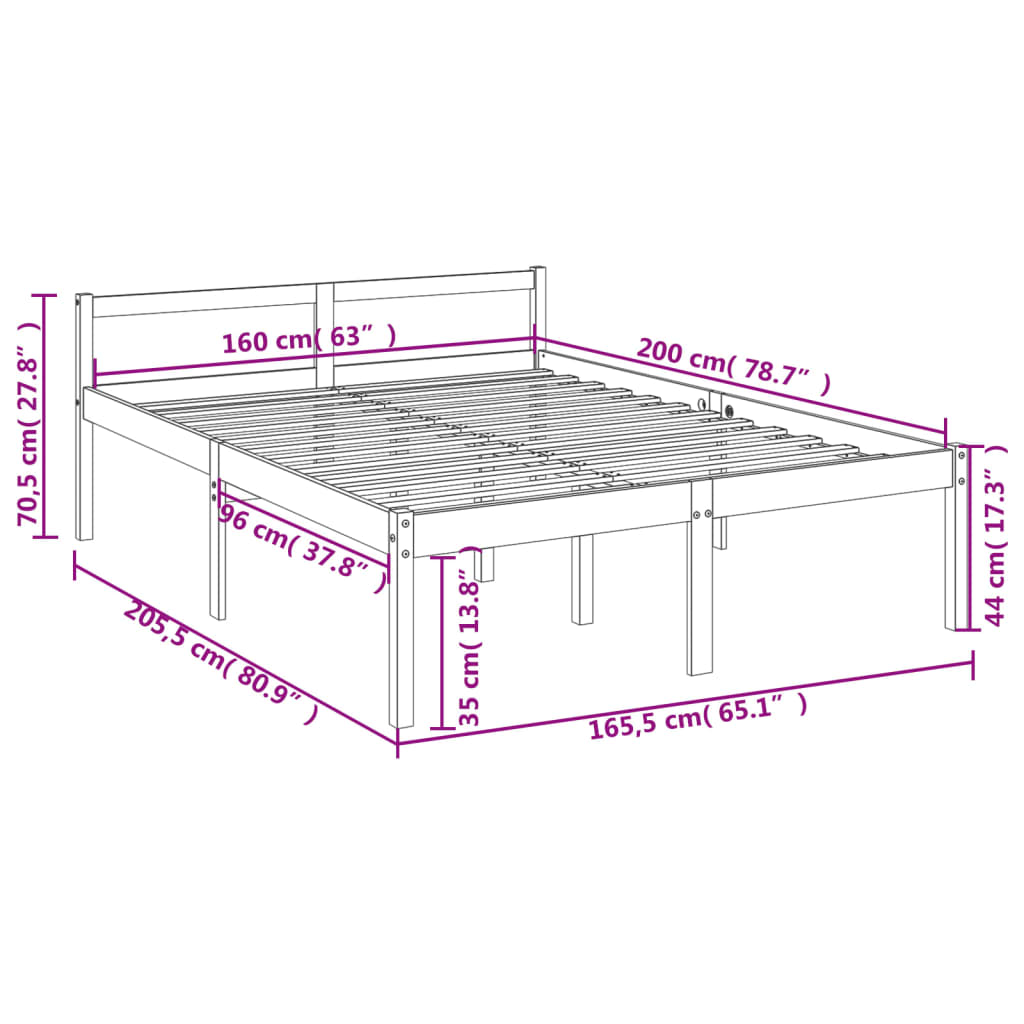 Cama para idosos 160x200 cm pinho maciço