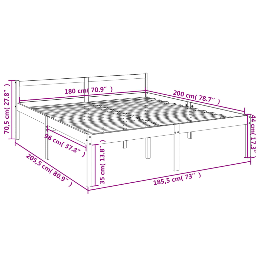 Estrutura de cama super king 180x200 cm pinho maciço cinza