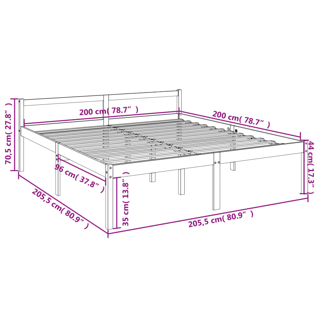 Cama para idosos 200x200 cm pinho maciço castanho mel