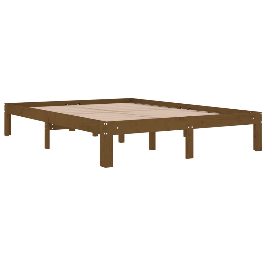 Estrutura de cama casal 135x190 cm madeira maciça castanho-mel