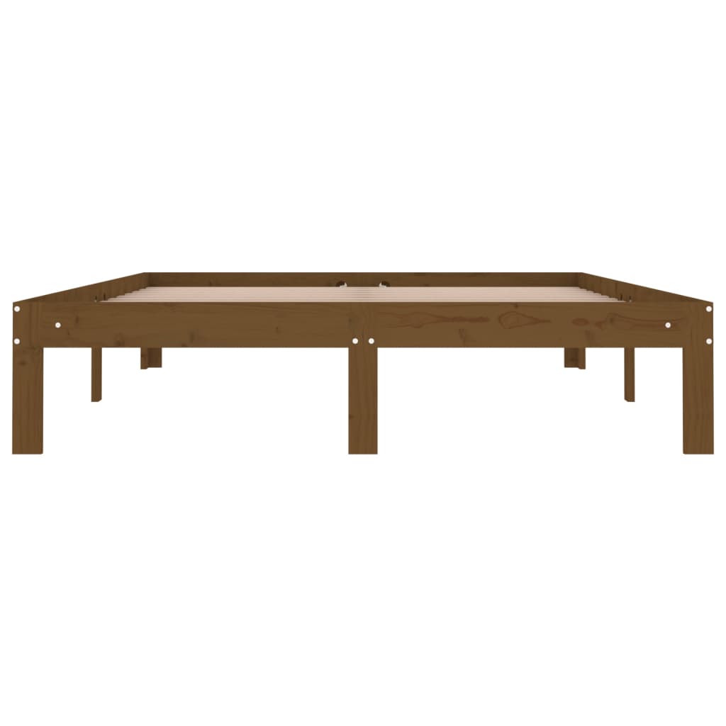 Estrutura de cama casal 135x190 cm madeira maciça castanho-mel