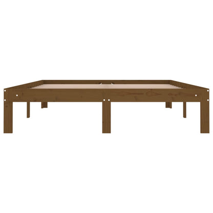 Estrutura de cama casal 135x190 cm madeira maciça castanho-mel