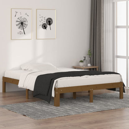 Estrutura de cama casal 135x190 cm madeira maciça castanho-mel