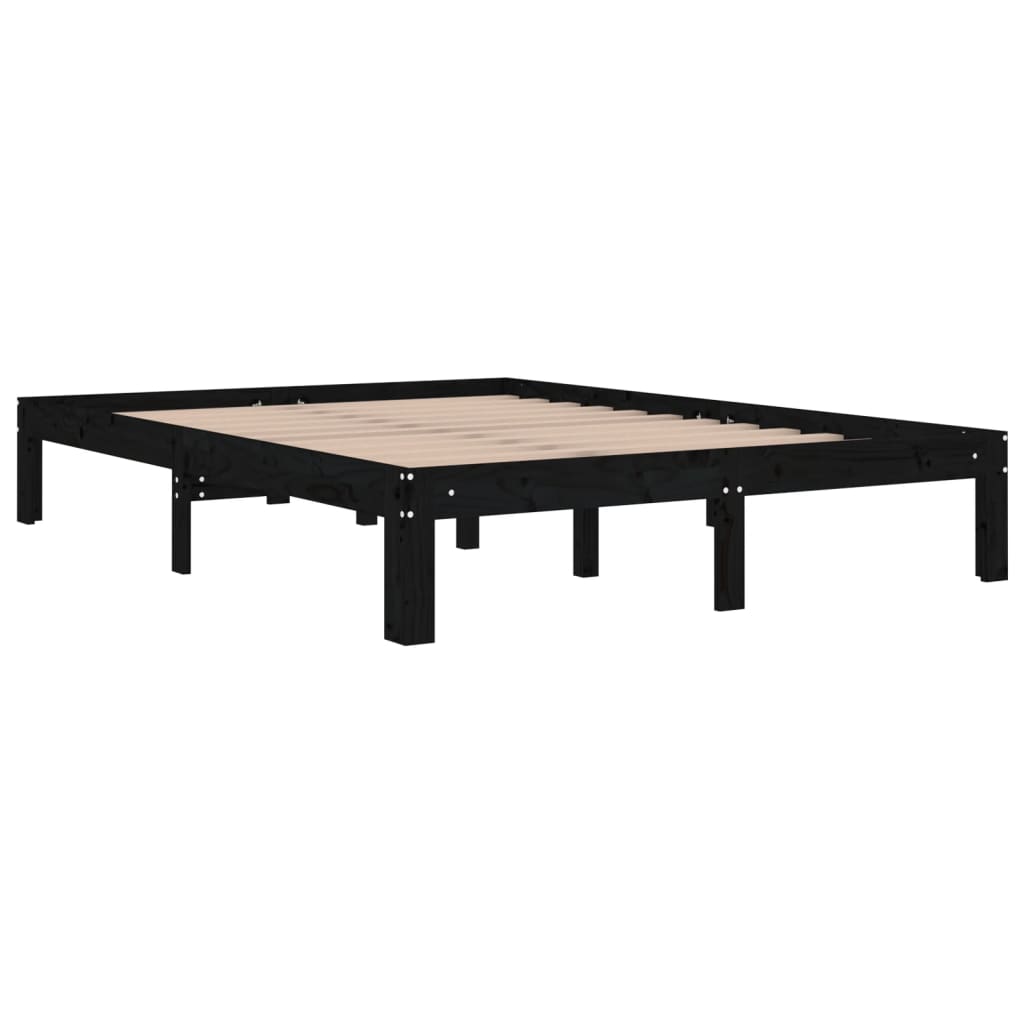 Estrutura de cama casal 135x190 cm madeira maciça preto