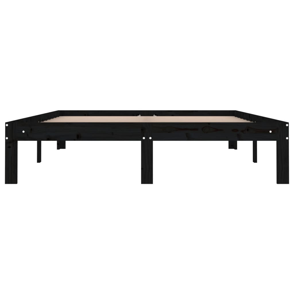 Estrutura de cama casal 135x190 cm madeira maciça preto