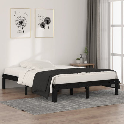 Estrutura de cama casal 135x190 cm madeira maciça preto