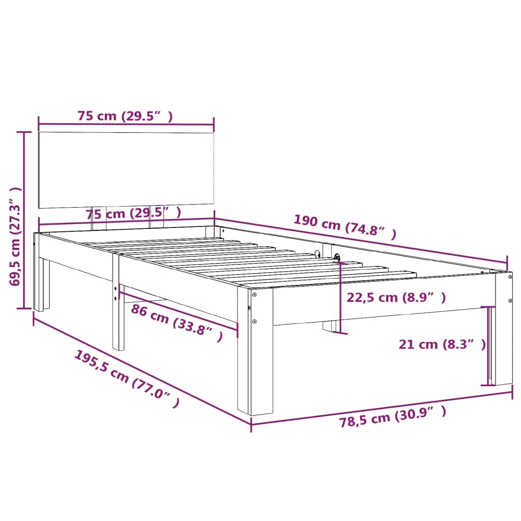 Estrutura cama pequena solteiro 75x190 cm madeira maciça preto