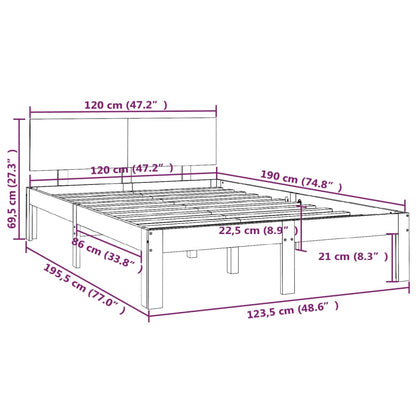 Estrutura de cama pequena casal 120x190 cm pinho maciço