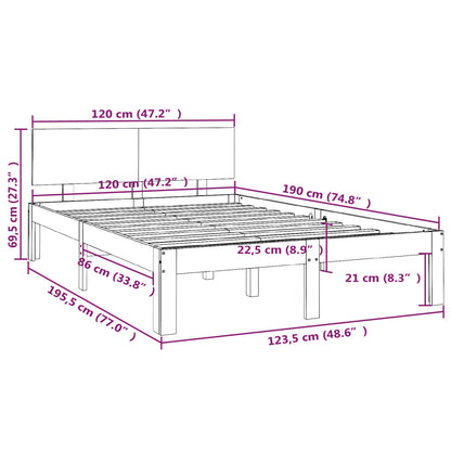 Estrutura cama pequena casal UK 120x190 cm pinho maciço preto