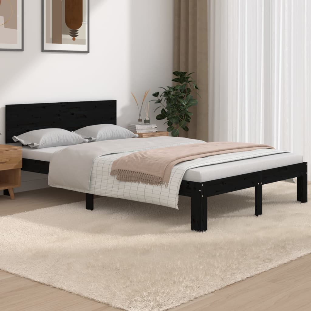 Estrutura cama pequena casal UK 120x190 cm pinho maciço preto