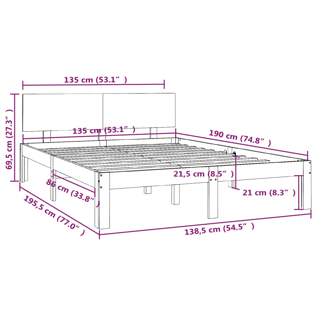 Estrutura de cama casal 135x190 cm madeira maciça