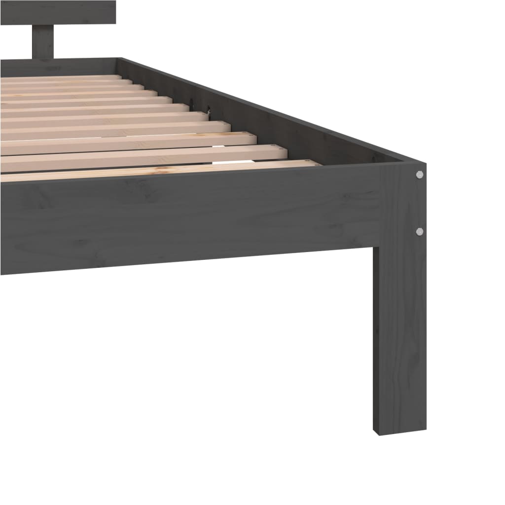 Estrutura de cama casal 135x190 cm madeira maciça cinzento