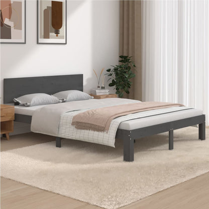 Estrutura de cama casal 135x190 cm madeira maciça cinzento