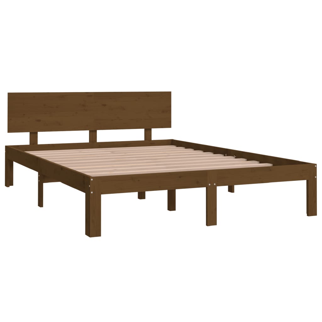 Estrutura de cama casal 135x190 cm madeira maciça castanho-mel