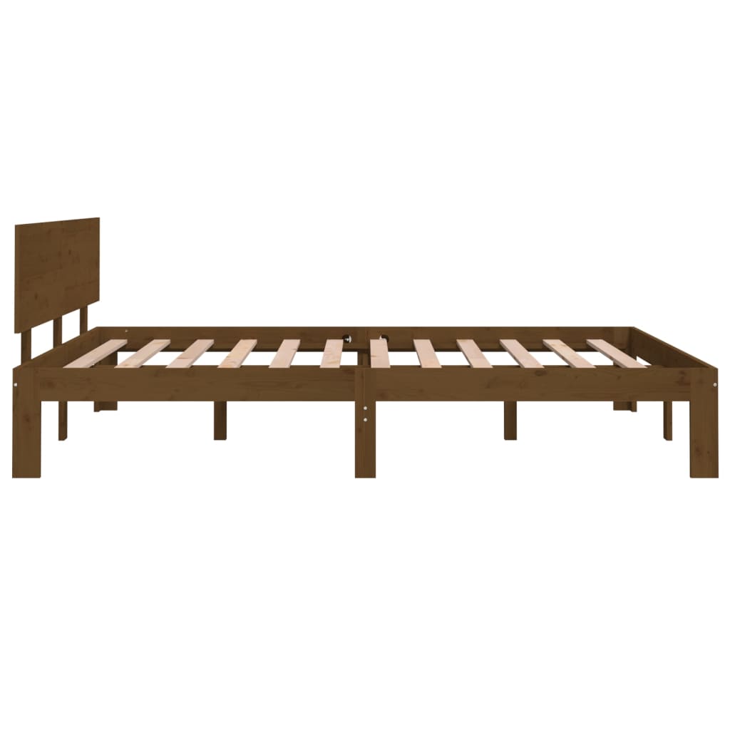 Estrutura de cama casal 135x190 cm madeira maciça castanho-mel