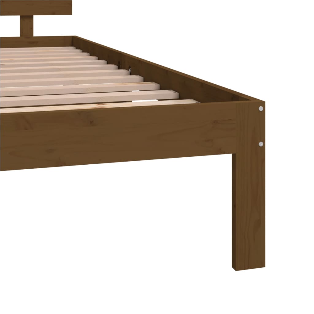 Estrutura de cama casal 135x190 cm madeira maciça castanho-mel