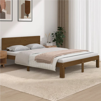 Estrutura de cama casal 135x190 cm madeira maciça castanho-mel