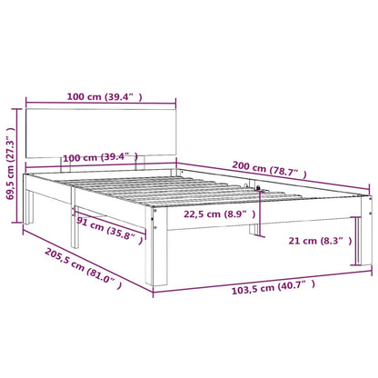 Estrutura de cama 100x200 cm pinho maciço