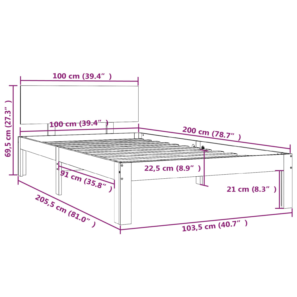 Estrutura de cama 100x200 cm pinho maciço branco