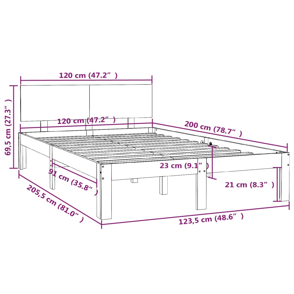 Estrutura de cama 120x200 cm pinho maciço preto