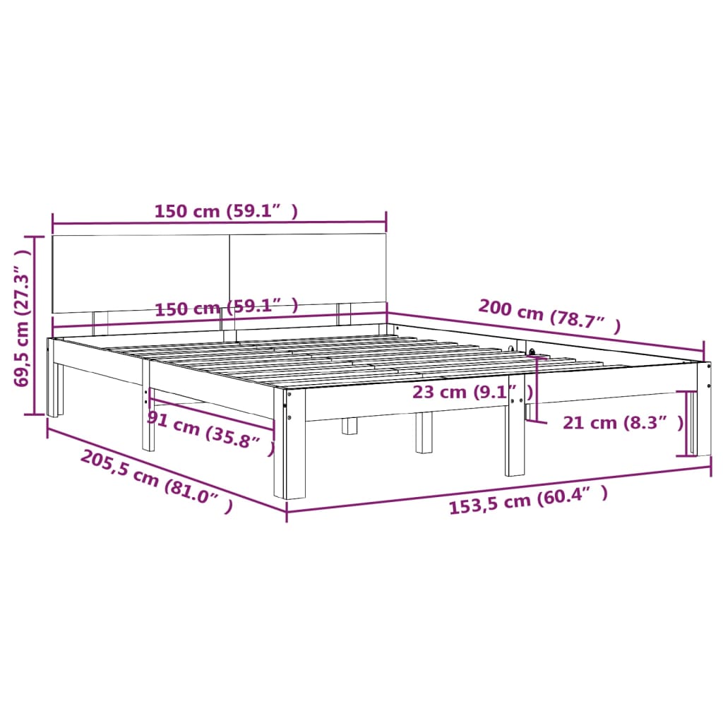 Estrutura de cama king 150x200 cm madeira maciça