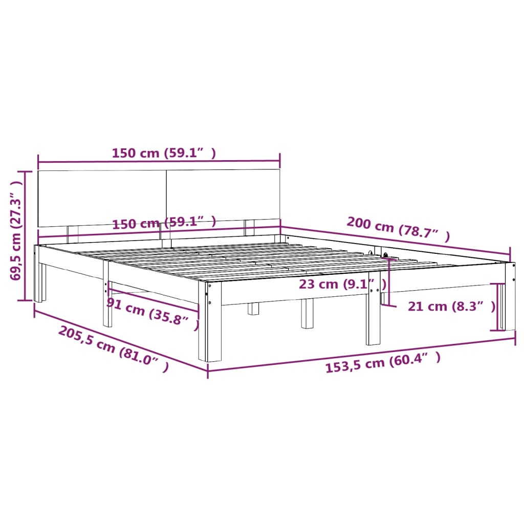 Estrutura de cama king 150x200 cm madeira maciça branco