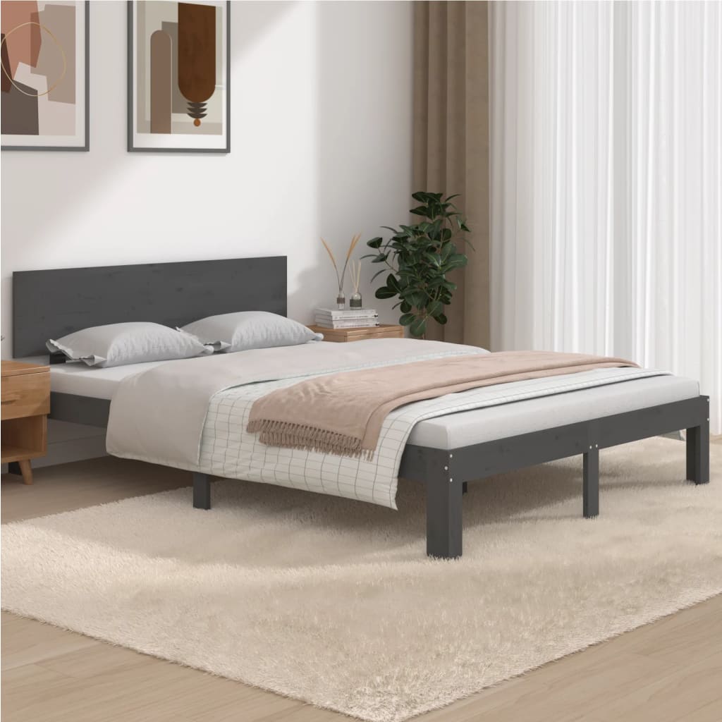 Estrutura de cama king 150x200 cm madeira maciça cinza