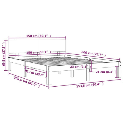 Estrutura cama king 150x200 cm madeira maciça castanho-mel