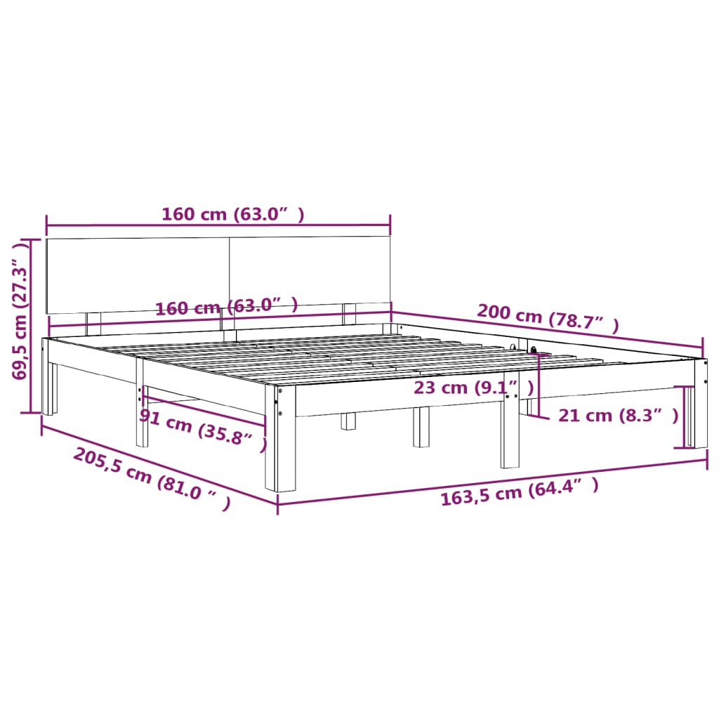 Estrutura de cama 160x200 cm pinho maciço branco