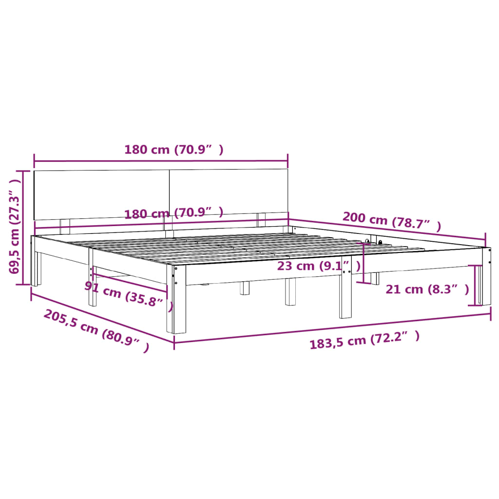 Estrutura de cama super king 180x200 cm madeira maciça