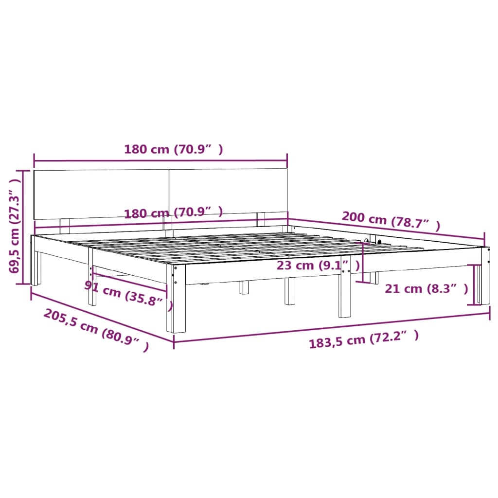 Estrutura de cama super king 180x200 cm madeira castanho-mel