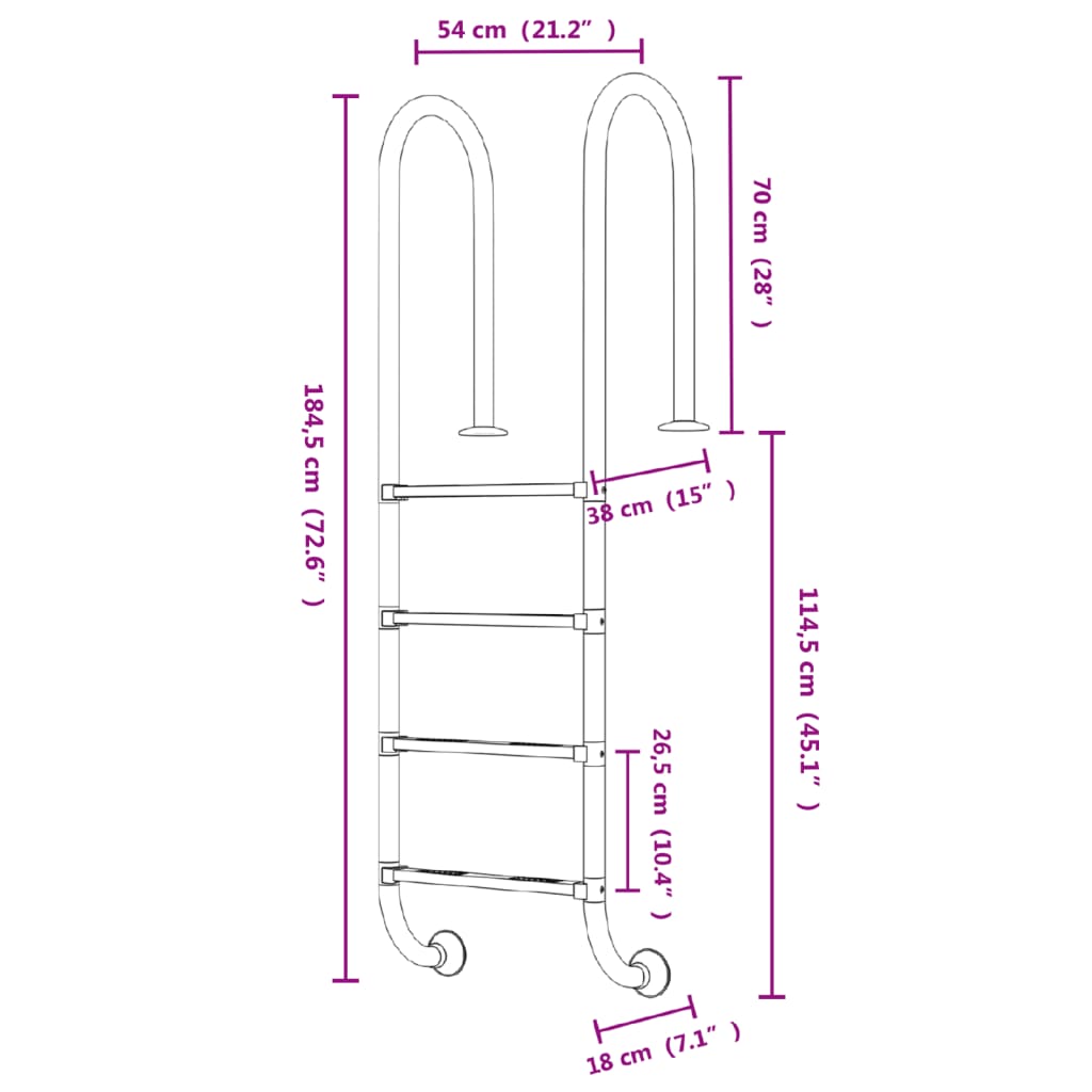 Escada de piscina 54x38x184,5 cm 304 aço inoxidável