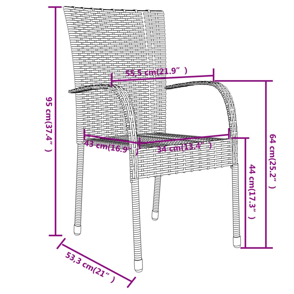 3 pcs conjunto de jantar para jardim vime PE castanho