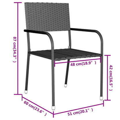 3 pcs conjunto de jantar para jardim vime PE cinzento