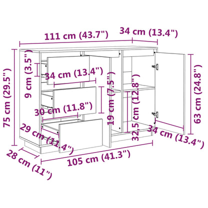 Aparador Valéria com 3 Gavetas e 2 Portas em Madeira de Pinho de 111 cm - Cor Natural - Design Rústico