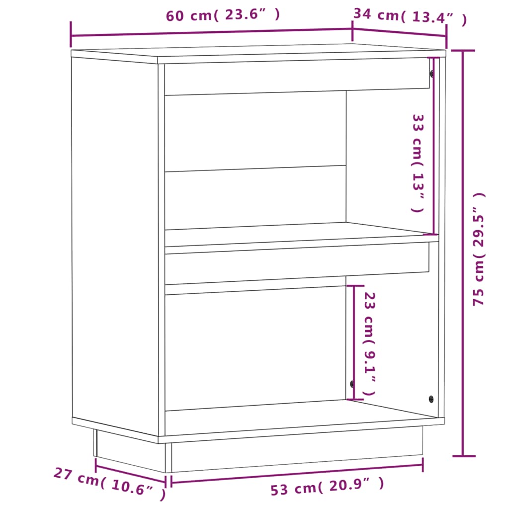 Armário consola 60x34x75 cm pinho maciço branco