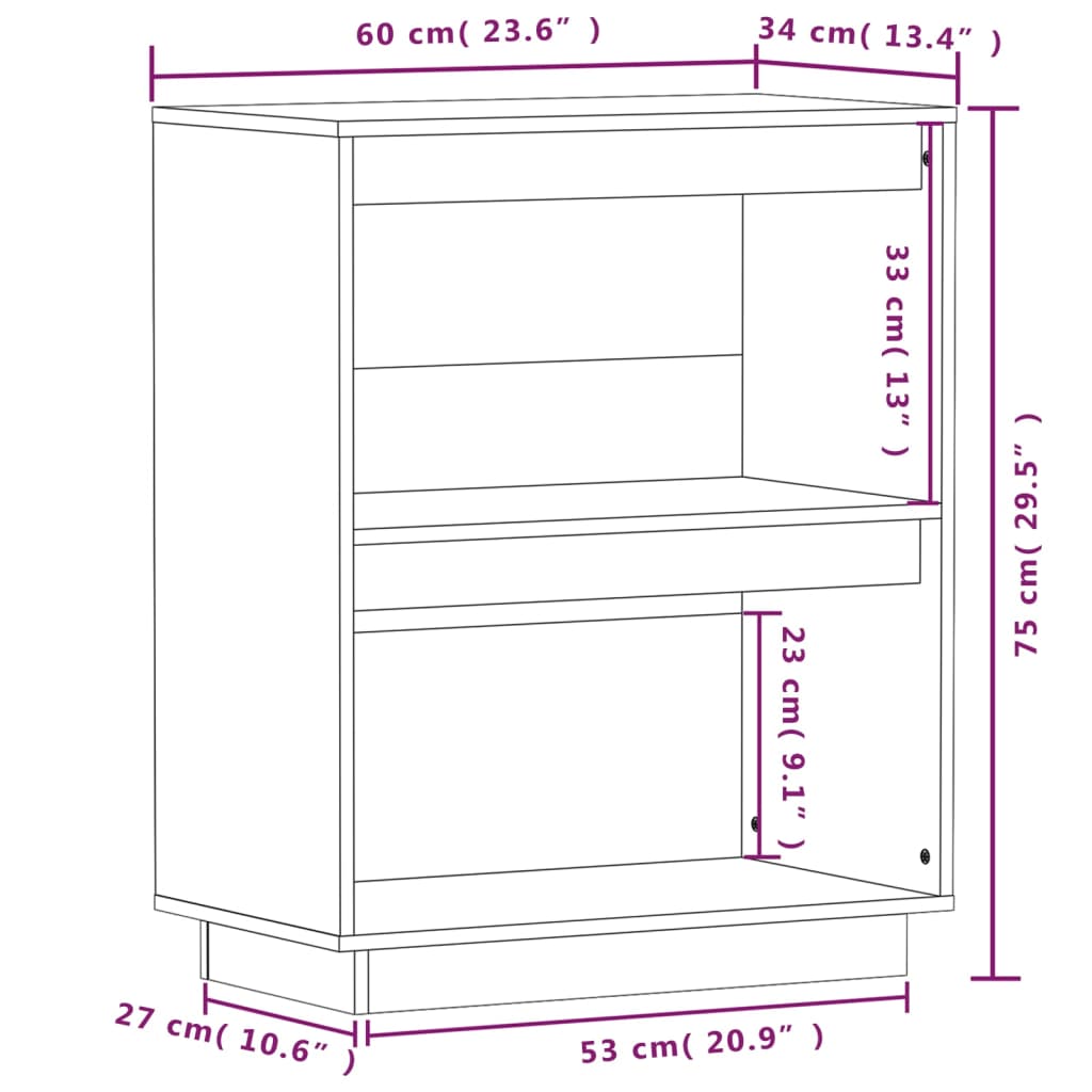 Armário consola 60x34x75 cm pinho maciço cinza