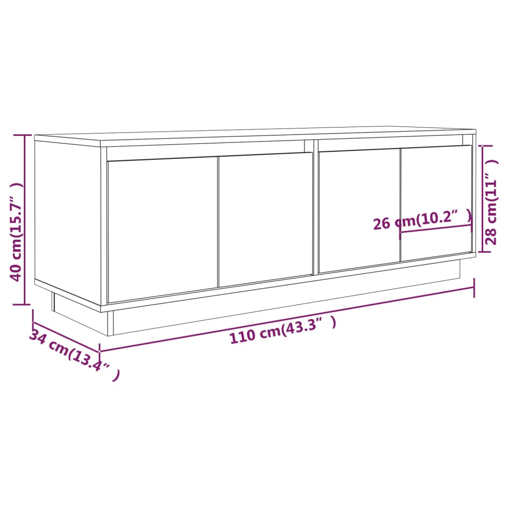 Móvel de TV 110x34x40 cm madeira de pinho maciça branco