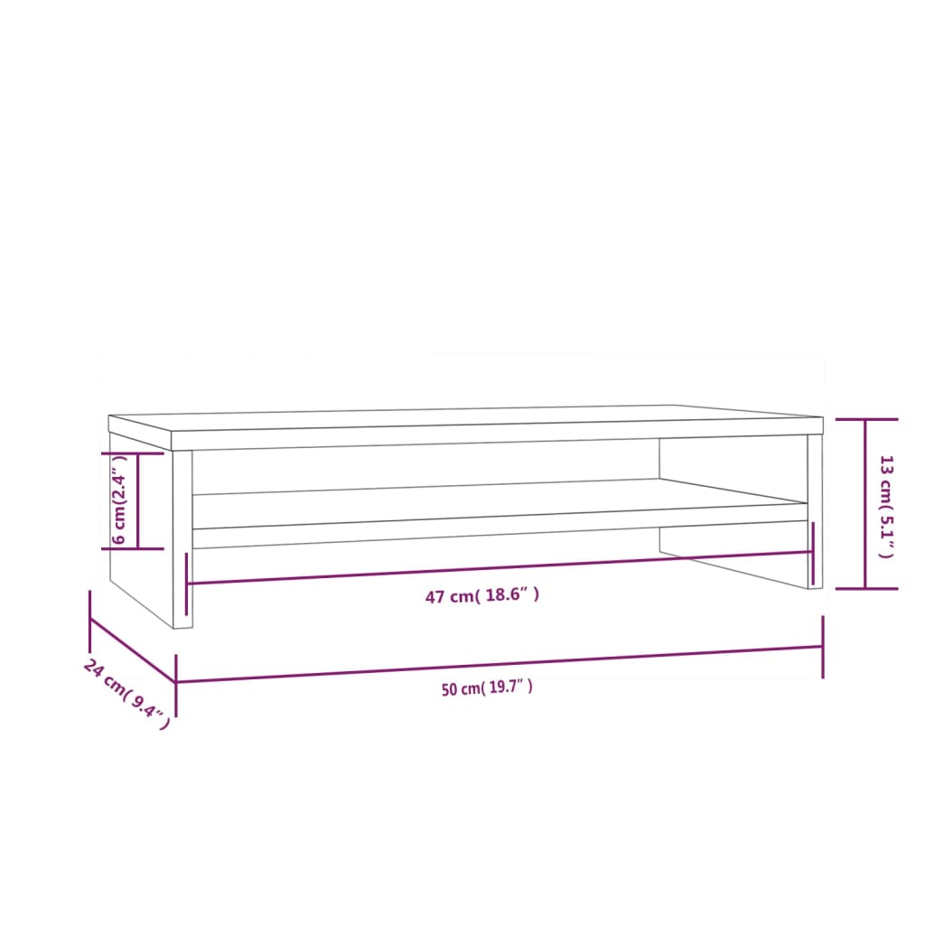 Suporte para monitor 50x24x13 cm madeira de pinho maciça