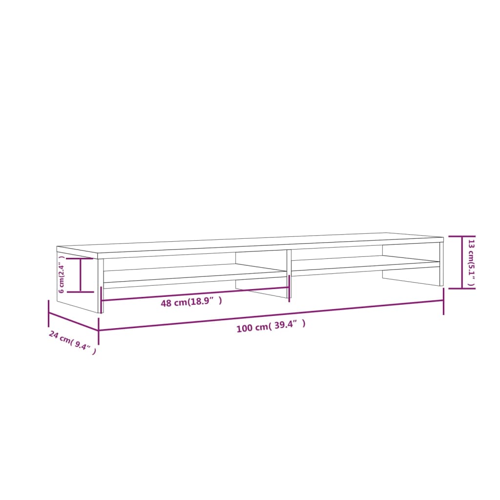 Suporte para monitor 100x24x13 cm madeira de pinho maciça cinza