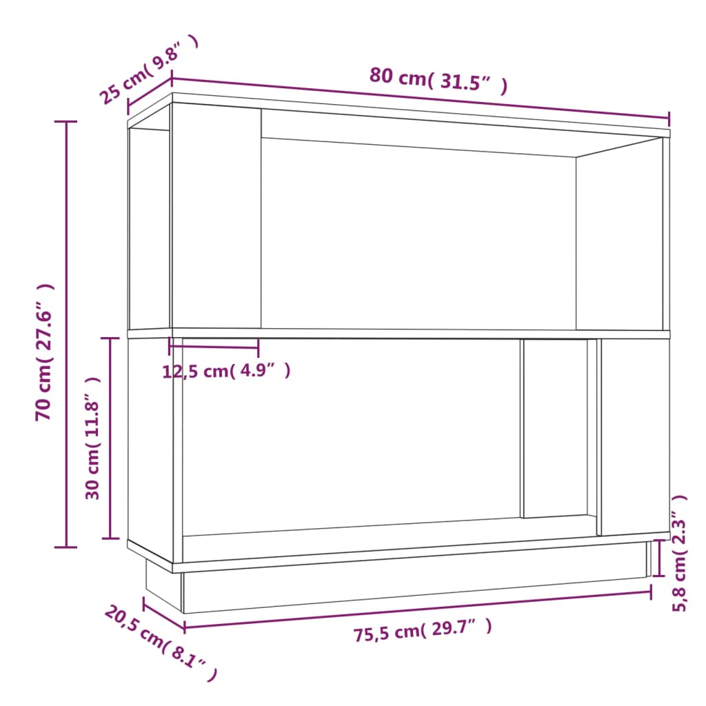 Estante/divisória 80x25x70 cm pinho maciço cinza