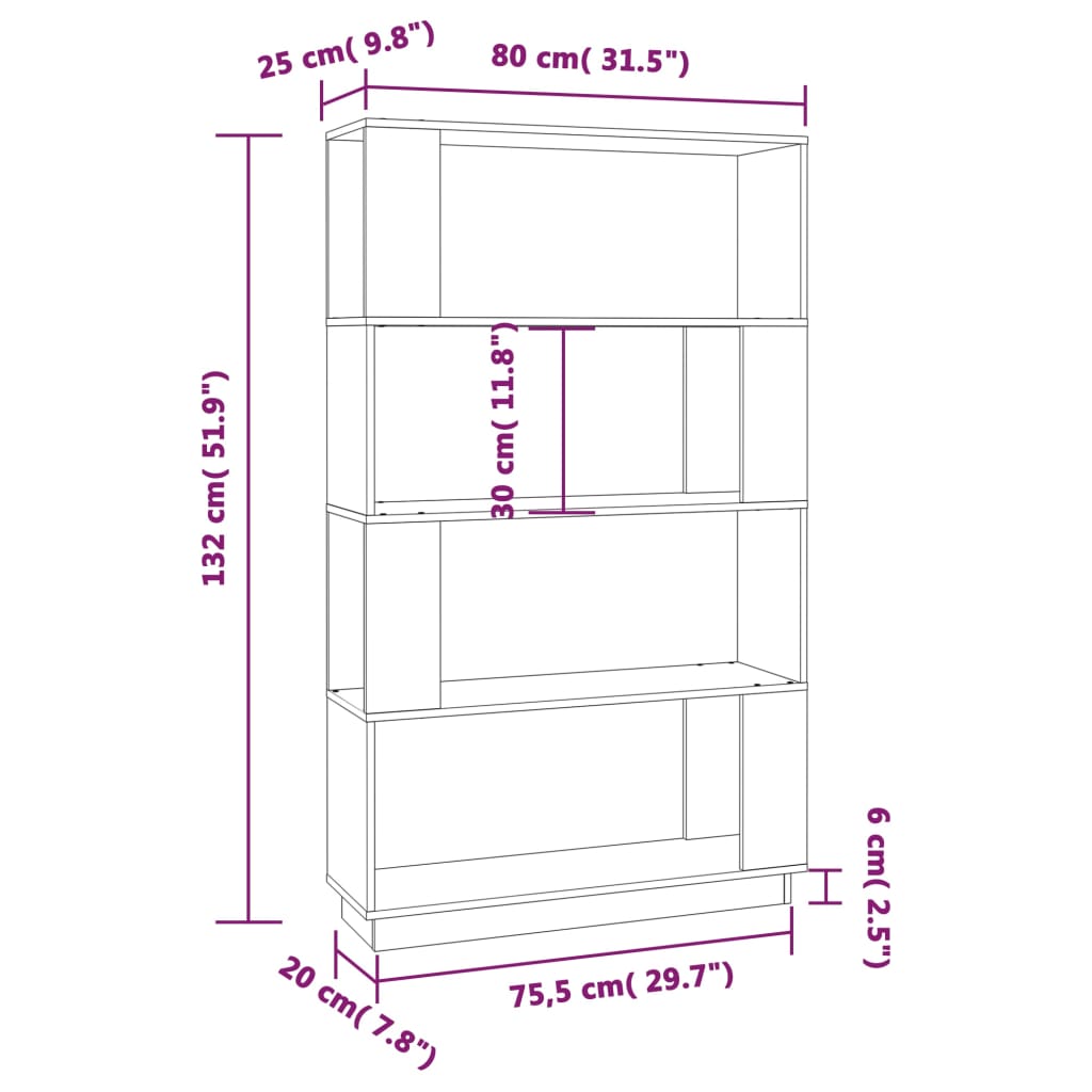 Estante/divisória 80x25x132 cm pinho maciço branco