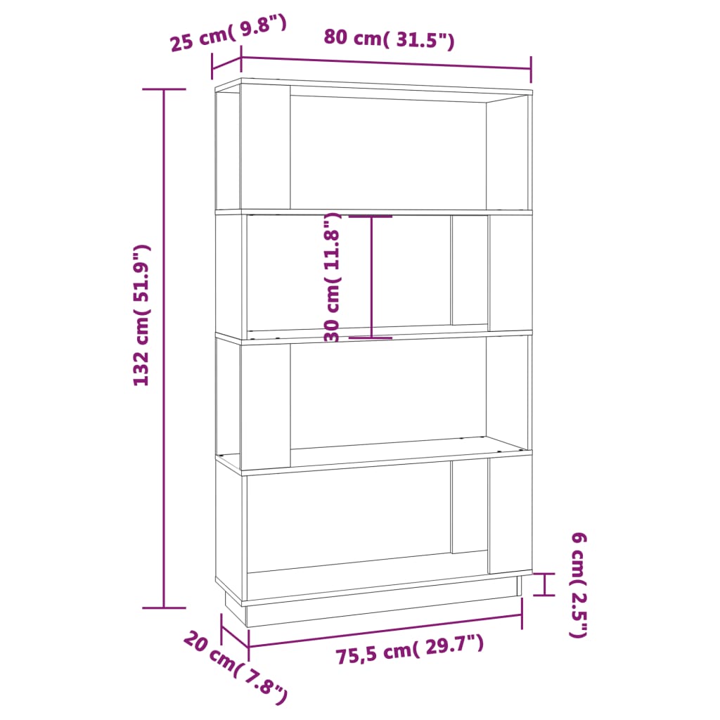 Estante/divisória 80x25x132 cm pinho maciço cinza