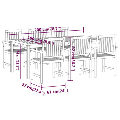 7 pcs conjunto de jantar para jardim madeira de acácia maciça