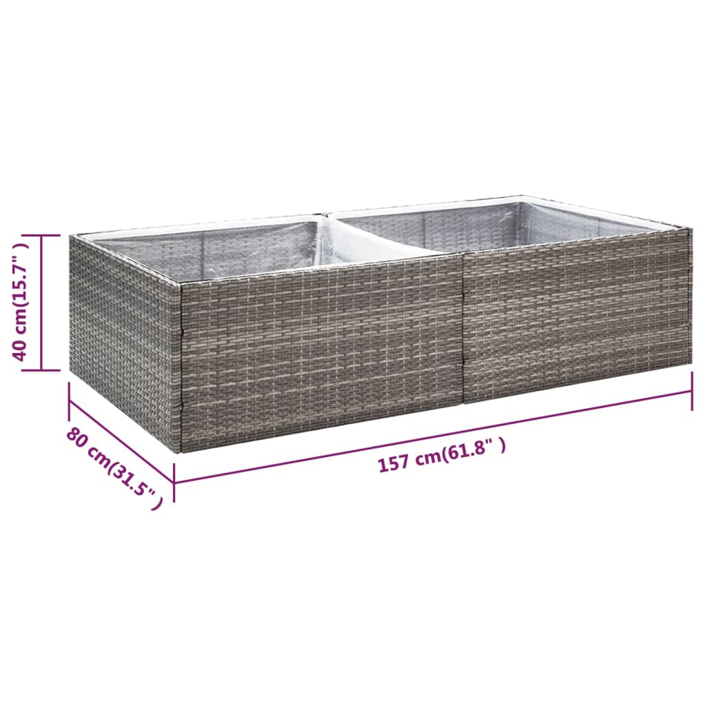 Vaso/floreira de jardim 157x80x40 cm vime PE cinzento