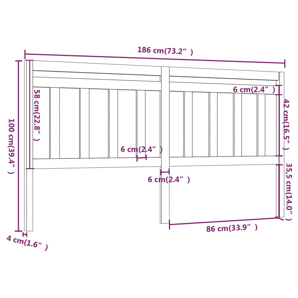 Cabeceira de cama 186x4x100 cm pinho maciço branco