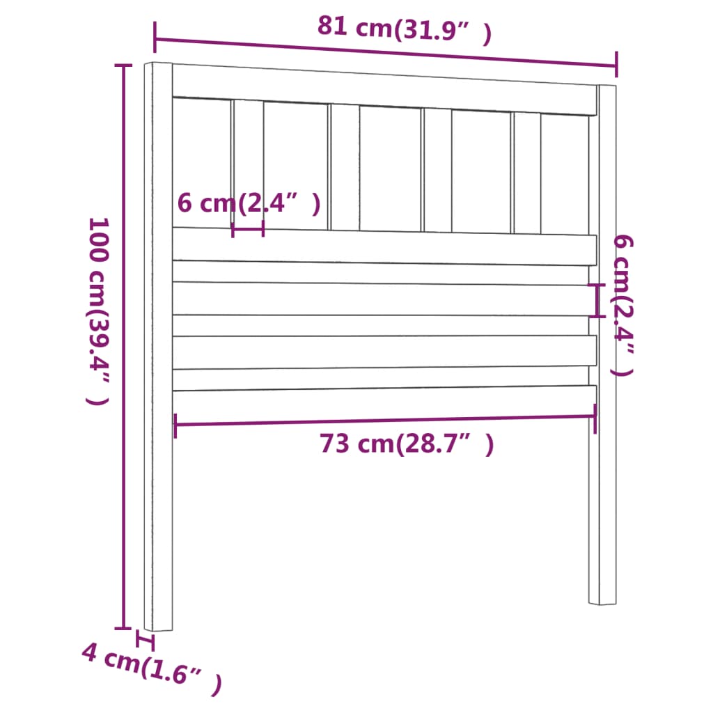 Cabeceira de cama 81x4x100 cm pinho maciço cinzento