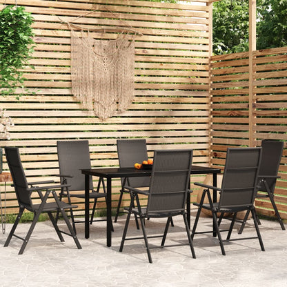 7 pcs conjunto de jantar para jardim preto