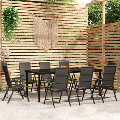 9 pcs conjunto de jantar para jardim preto